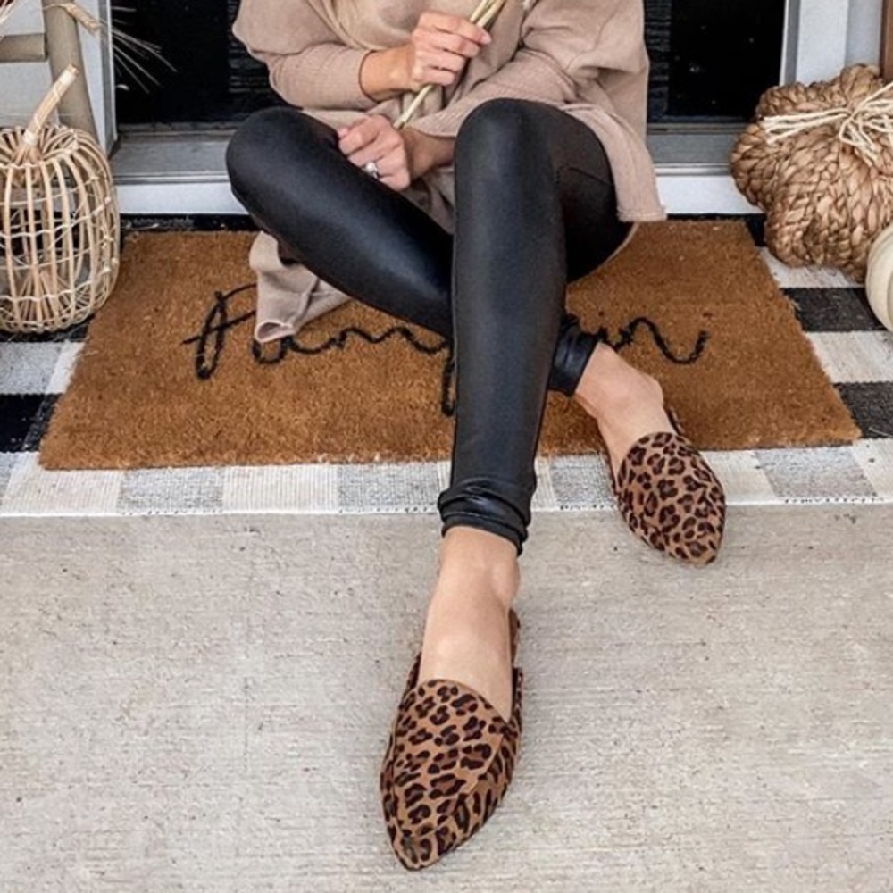 Leopard faux suede loafer shoes
